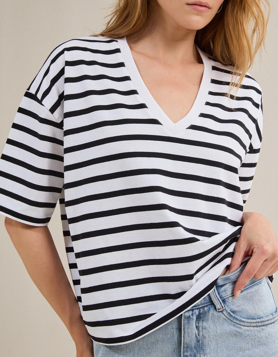 T-shirt Riscas, Mulher, Preto