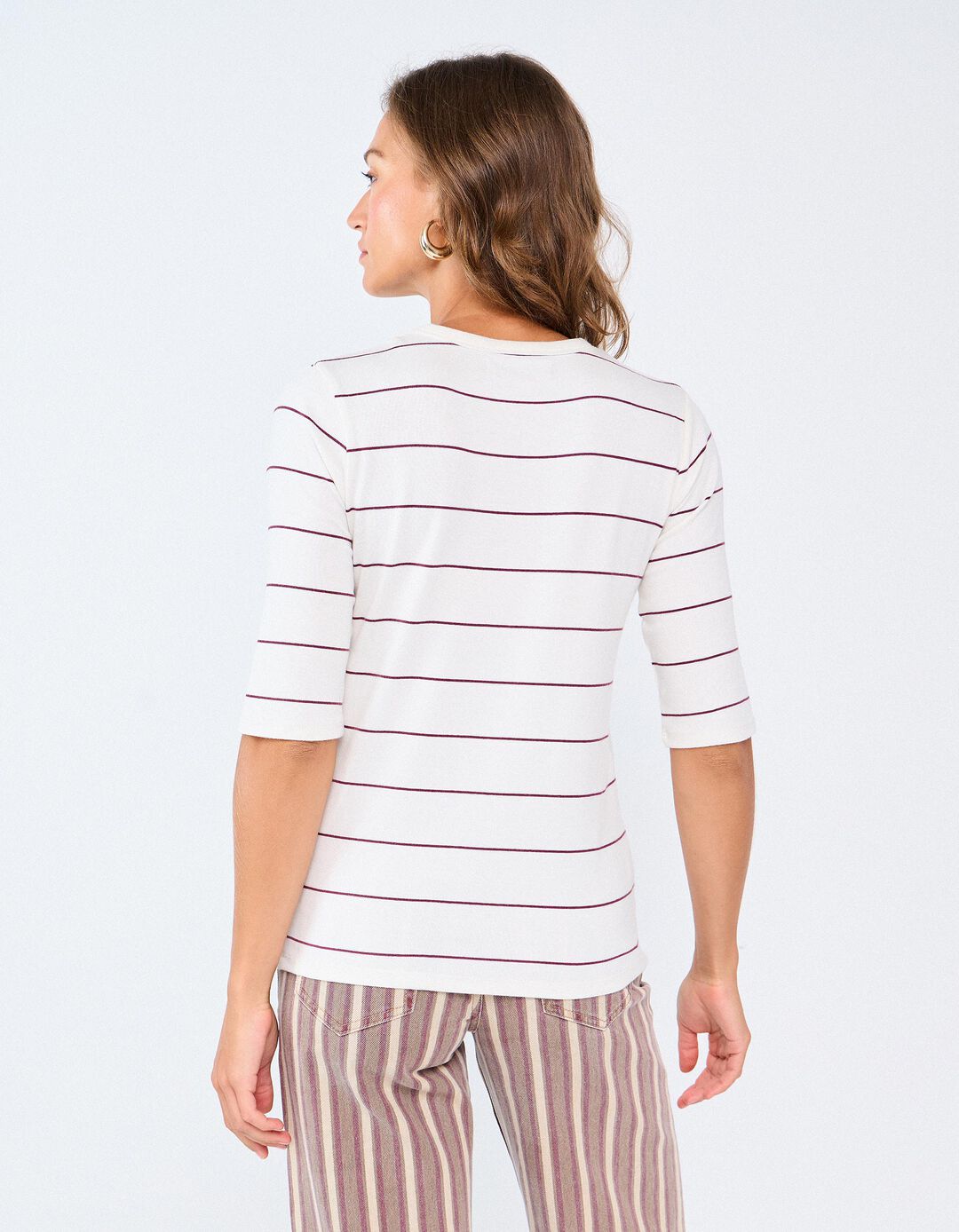 T-shirt &Agrave;s Riscas, Mulher, Bege Claro