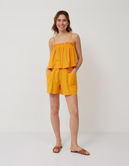 Linen Shorts, Women, Yellow
