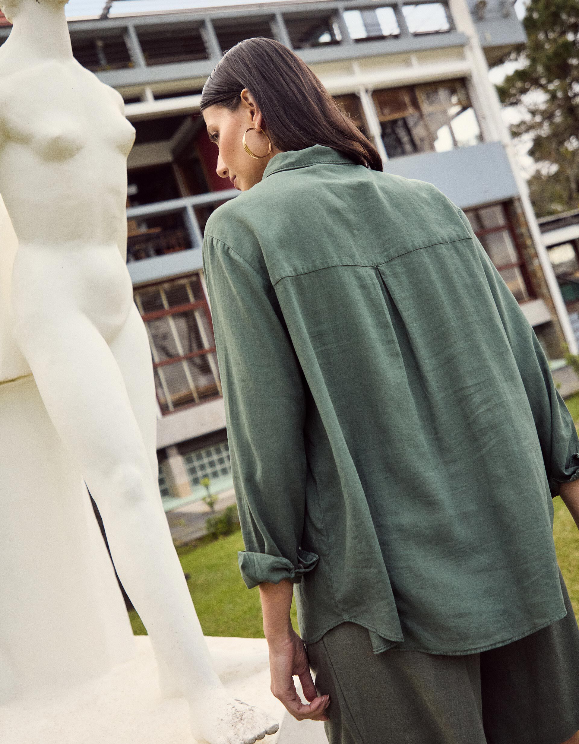 Comprar Online Camisa com Linho, Mulher, Verde Escuro