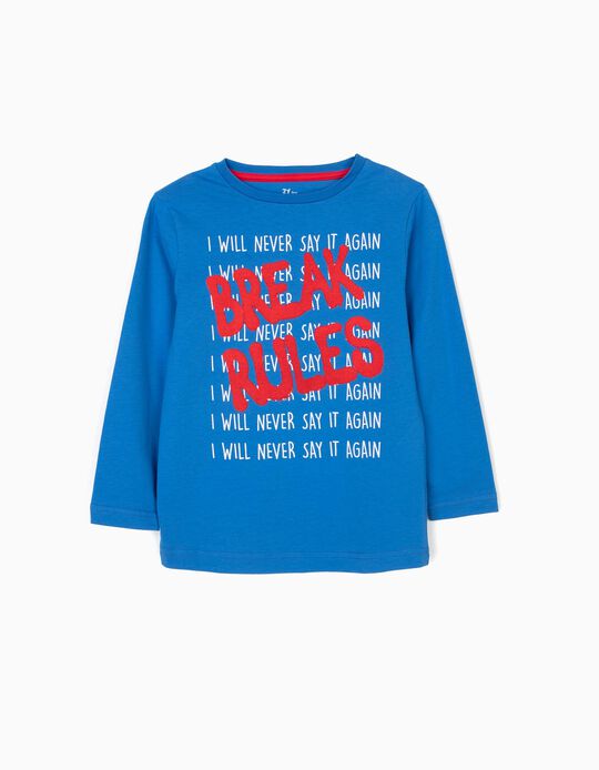 T-shirt de Manga Comprida para Menino 'Break Rules', Azul
