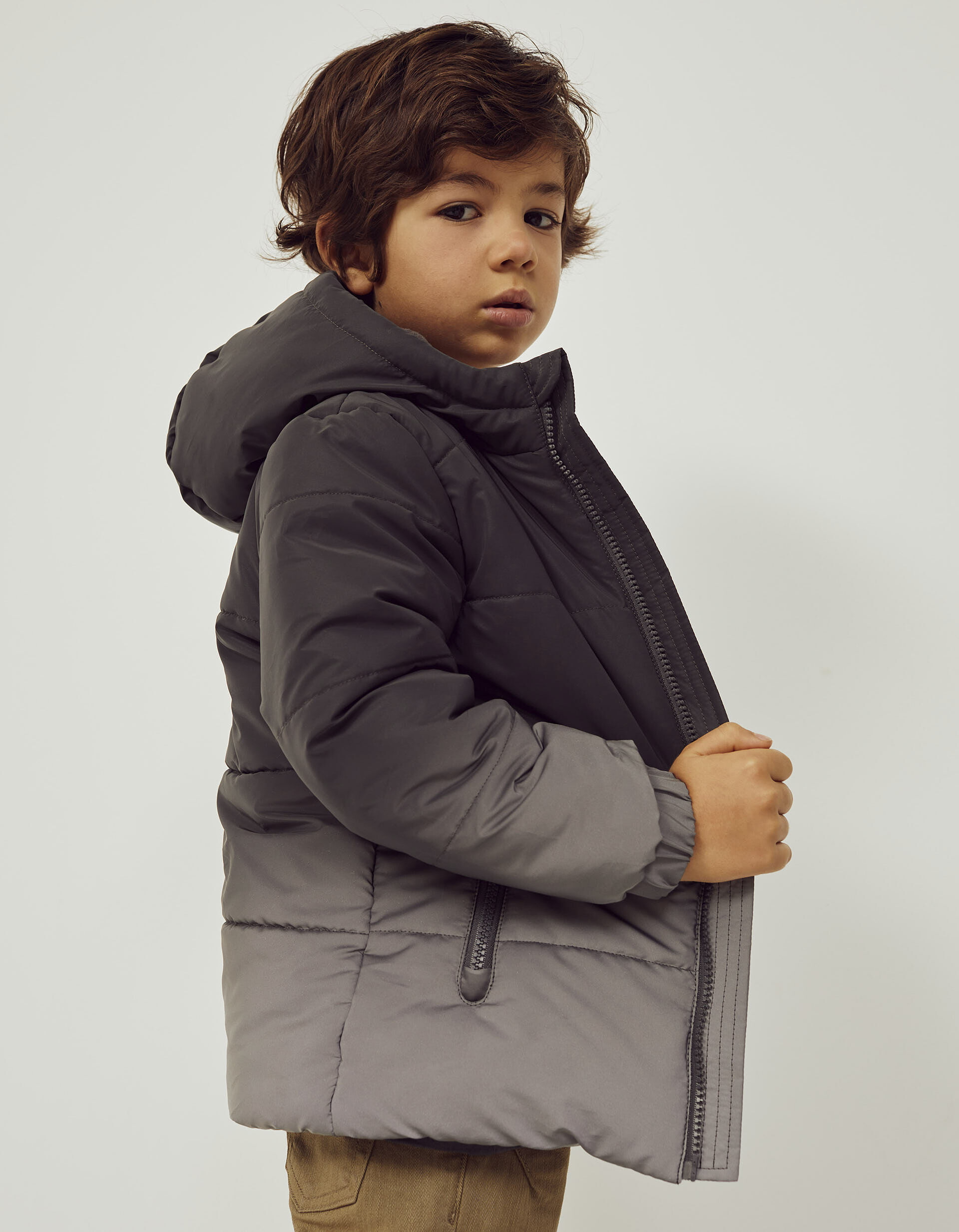 Padded Hooded Jacket for Boys Dark Grey MO Online
