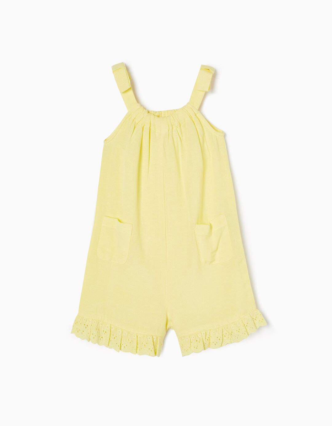 Strappy Jumpsuit with Broderie Anglaise for Girls, Yellow