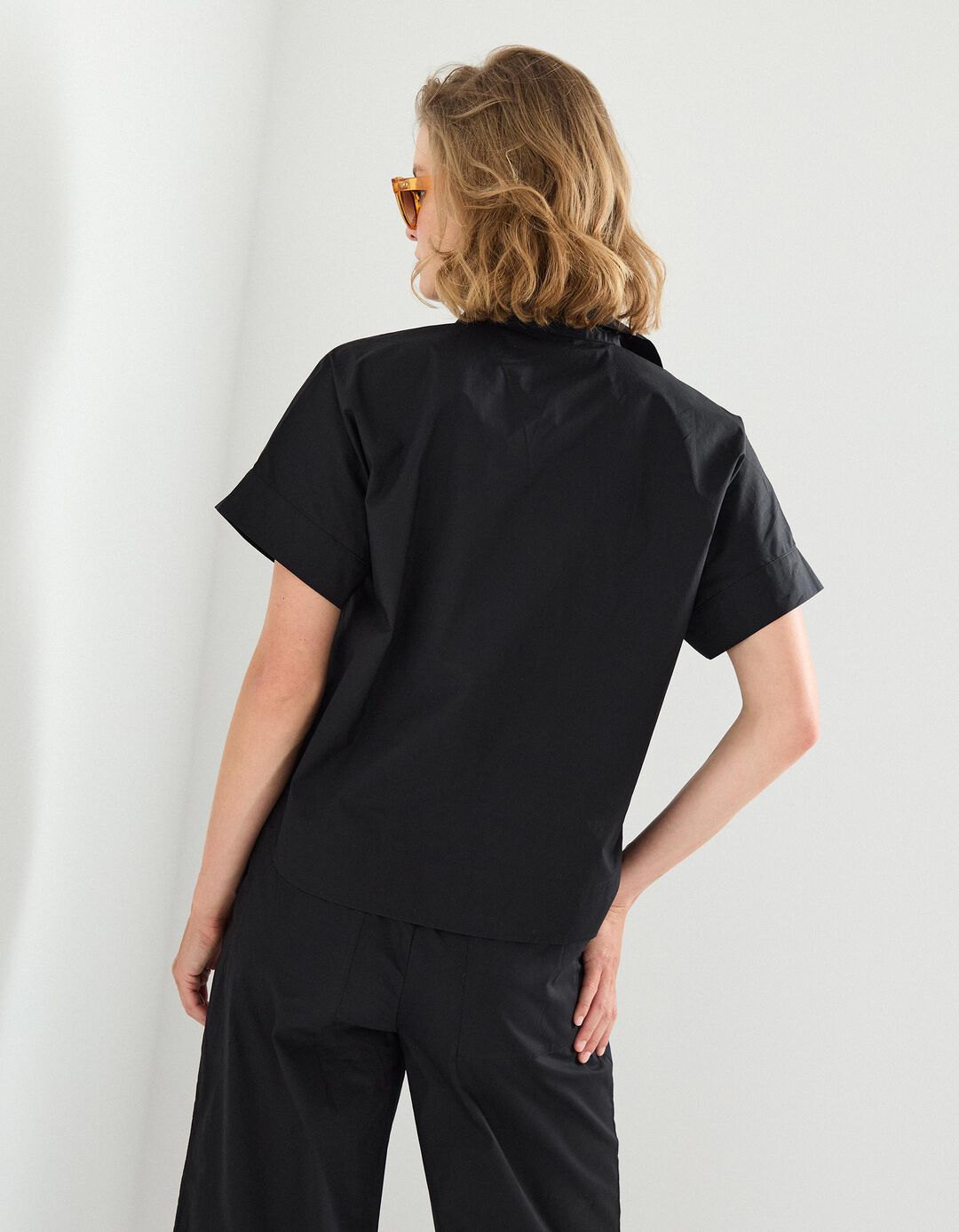 Camisa de Manga Curta, Mulher, Preto 