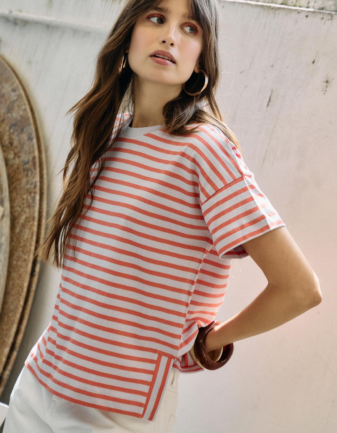 T-shirt de Riscas, Mulher, Roxo