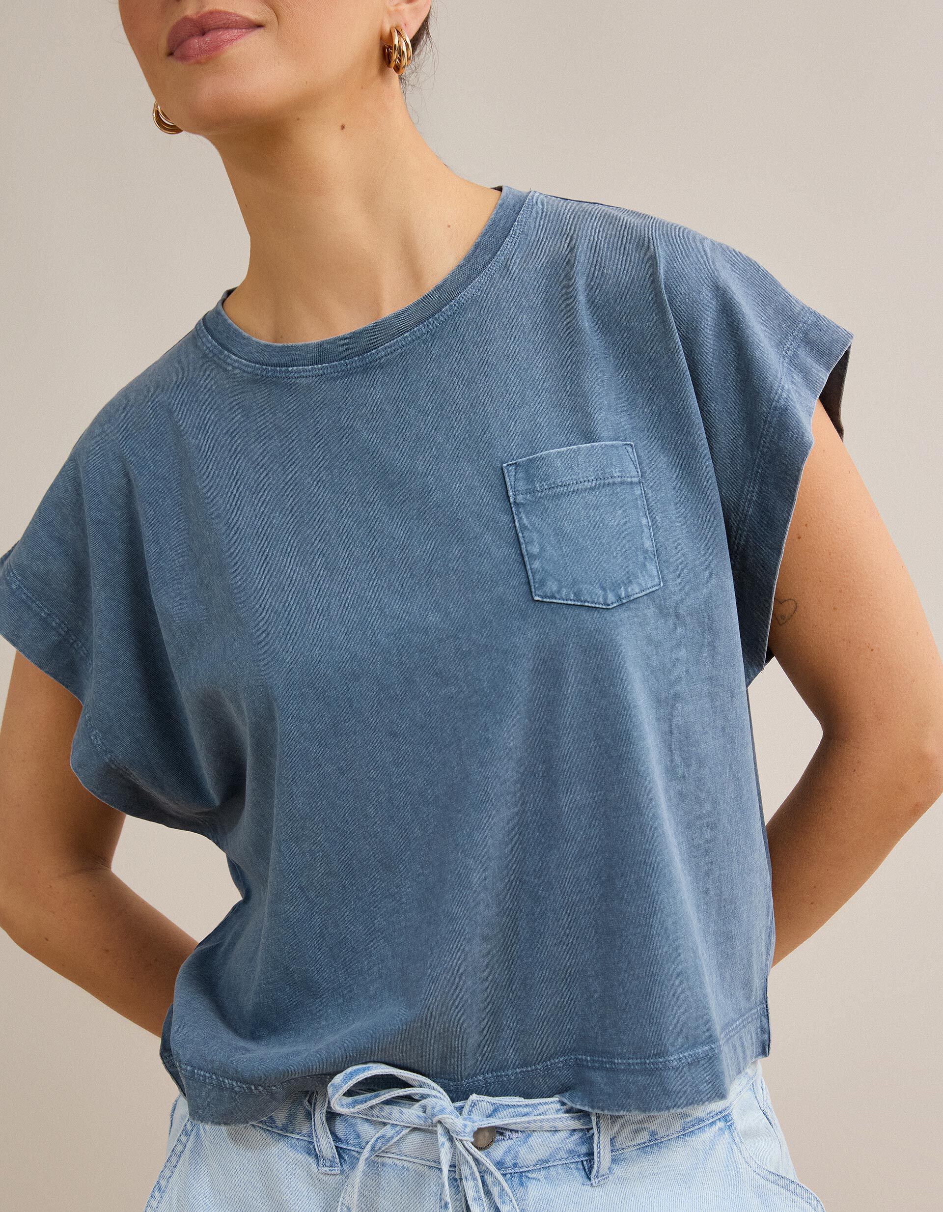 Comprar Online T-shirt Com Bolso, Mulher, Azul Escuro