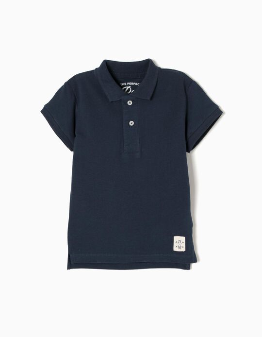 Polo Manga Curta B&aacute;sico Azul Escuro