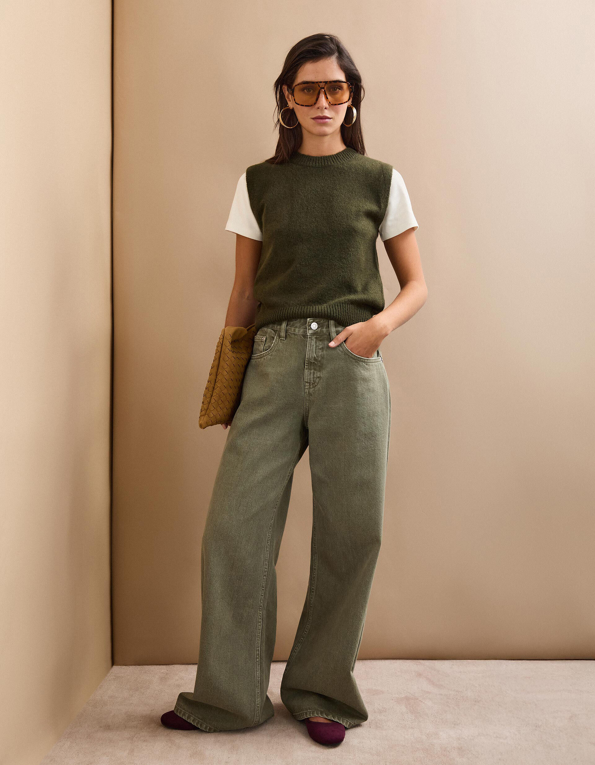 Comprar Online Cal&ccedil;as de Ganga 'Wide Leg', Mulher, Verde Escuro