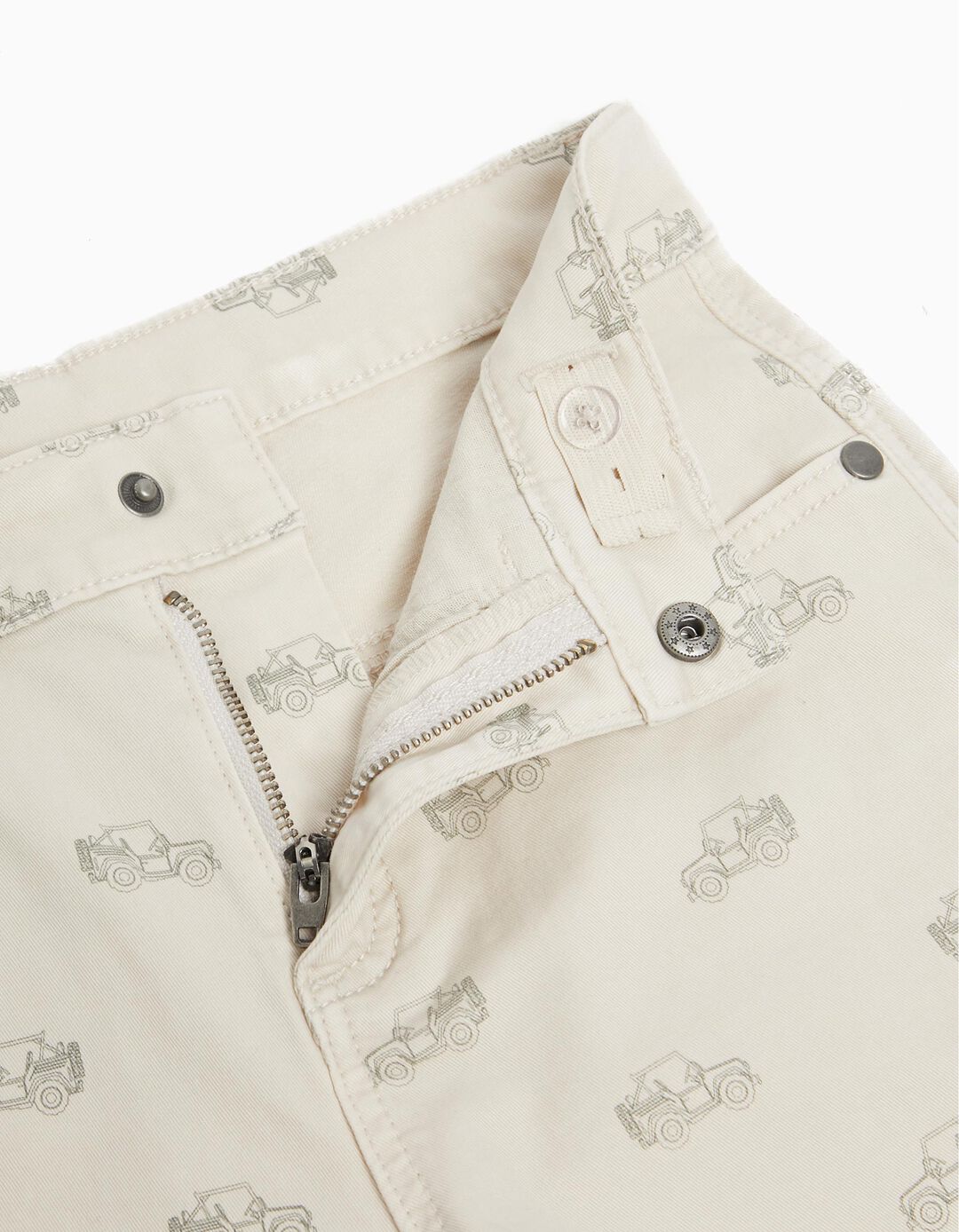 Printed Twill Shorts, Boy, Light Gray