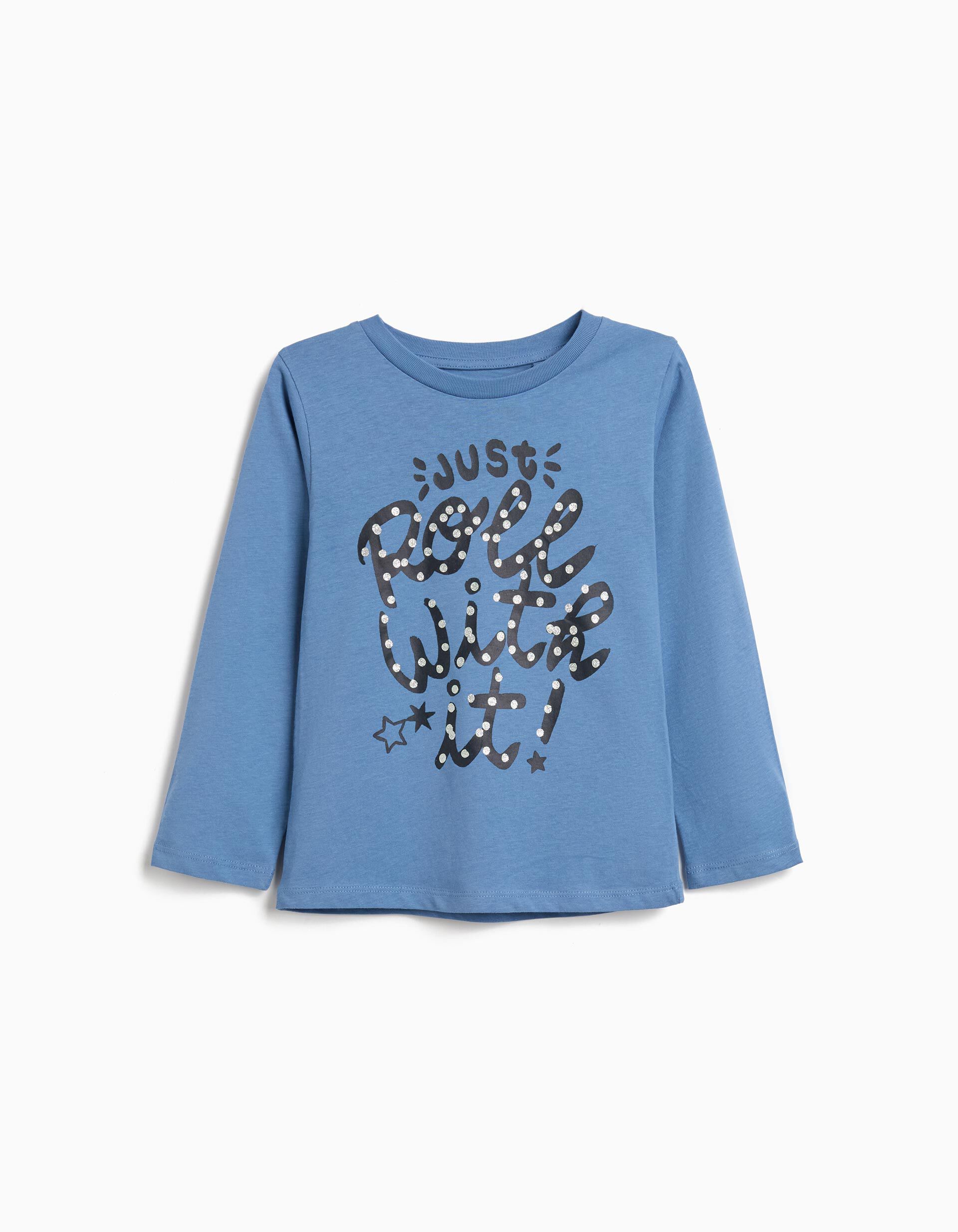 T-shirt de Manga Comprida, Menina, Azul