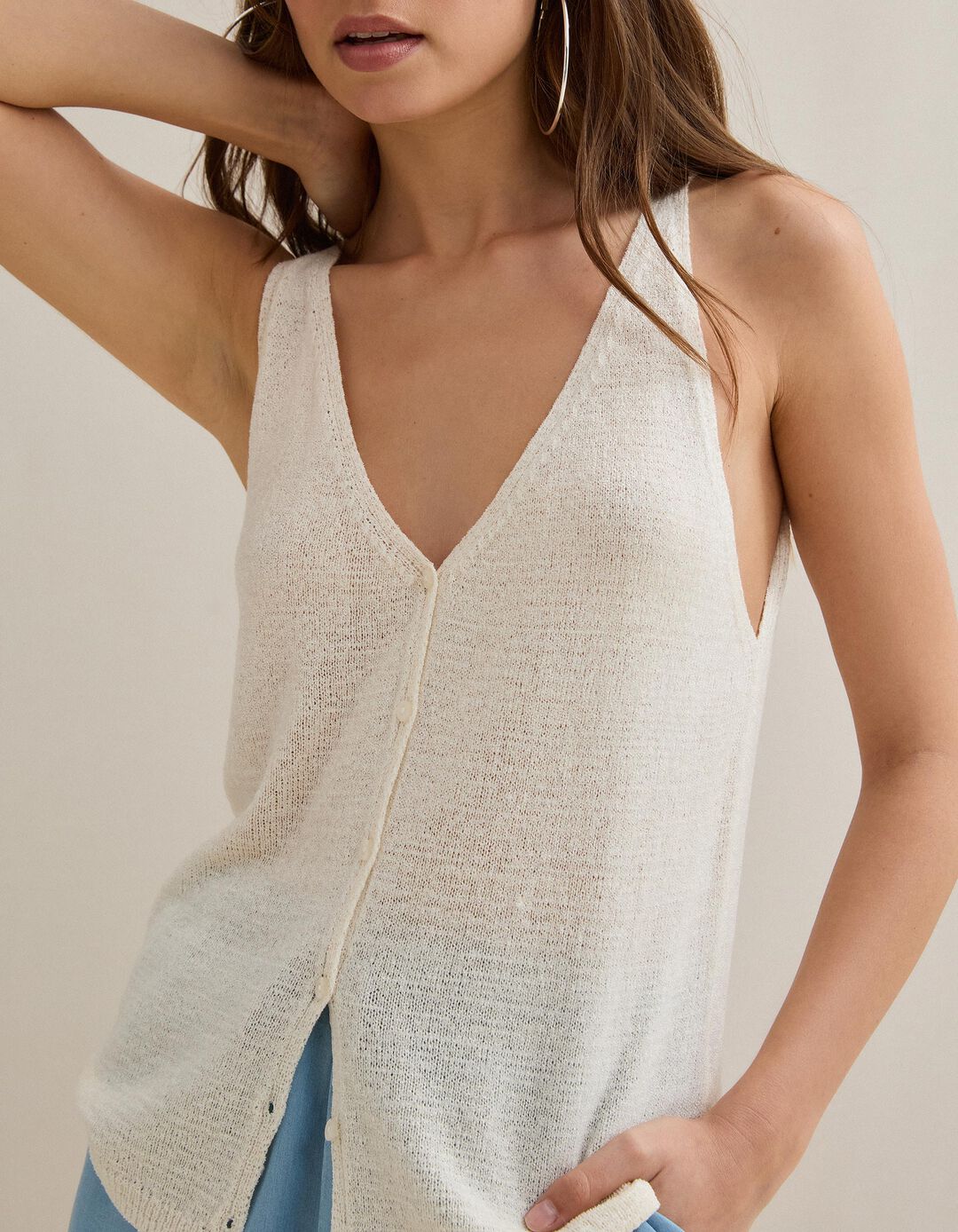 Top de Al&ccedil;as, Mulher, Bege Claro