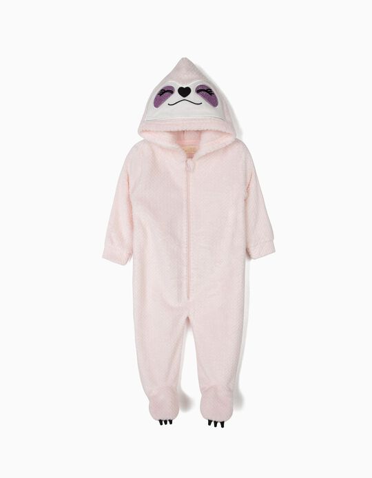 Babygrow Polar com Capuz para Beb&eacute; Menina 'Queen Sloth', Rosa