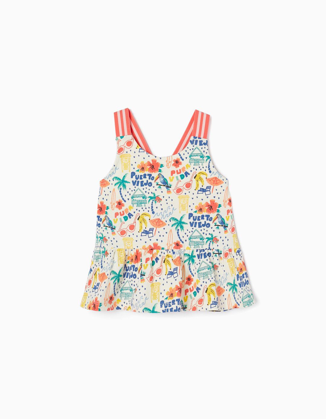 Cotton Top with Tropical Pattern for Girls, Multicoloured
