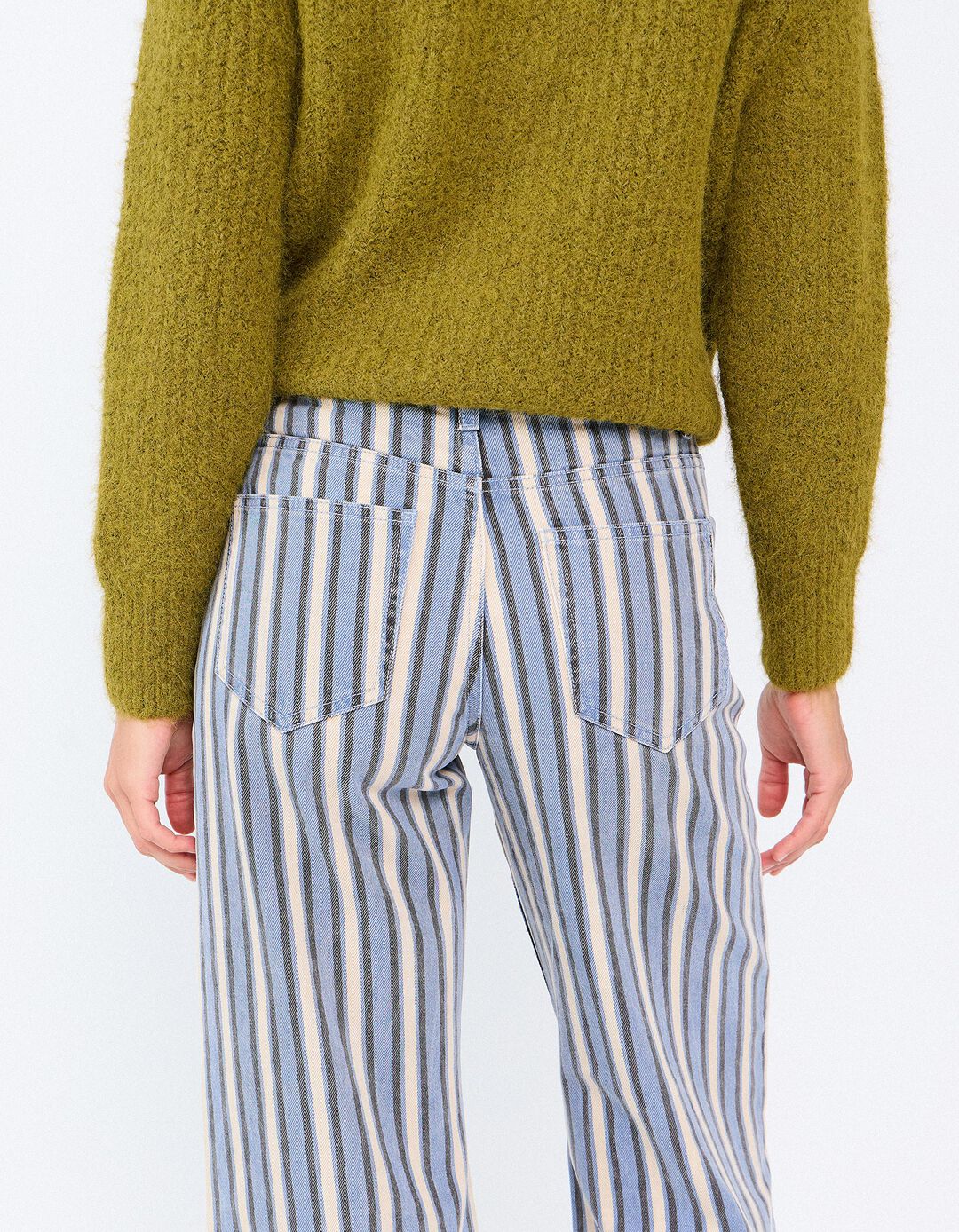Cal&ccedil;as De Ganga Wide Leg &Agrave;s Riscas, Mulher, Azul