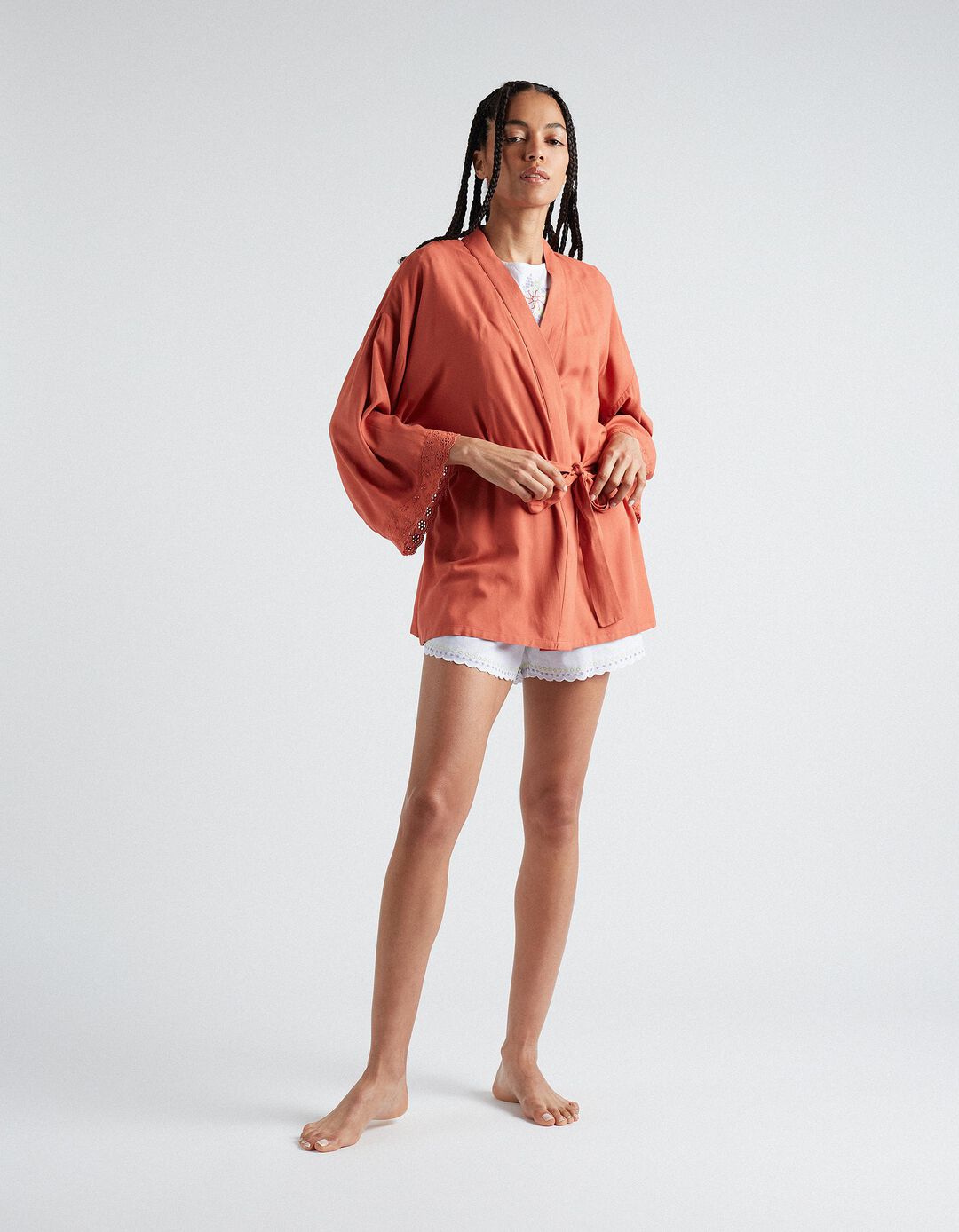 Satin Dressing Gown, Women, Dark Orange