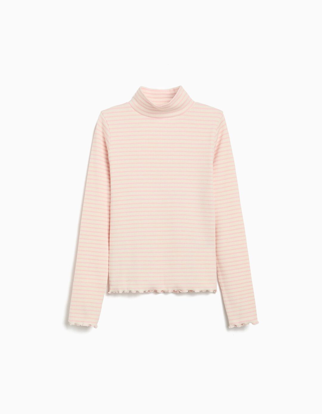 Camisola Riscas com Gola Alta, Menina, Rosa Claro