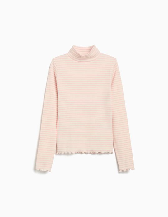 Comprar Online Camisola Riscas com Gola Alta, Menina, Rosa Claro