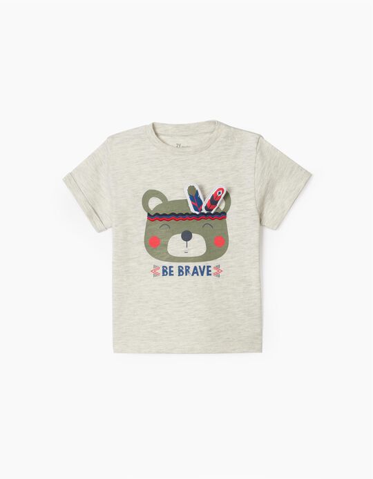 T-Shirt para Bebé Menino 'Be Brave', Cinza