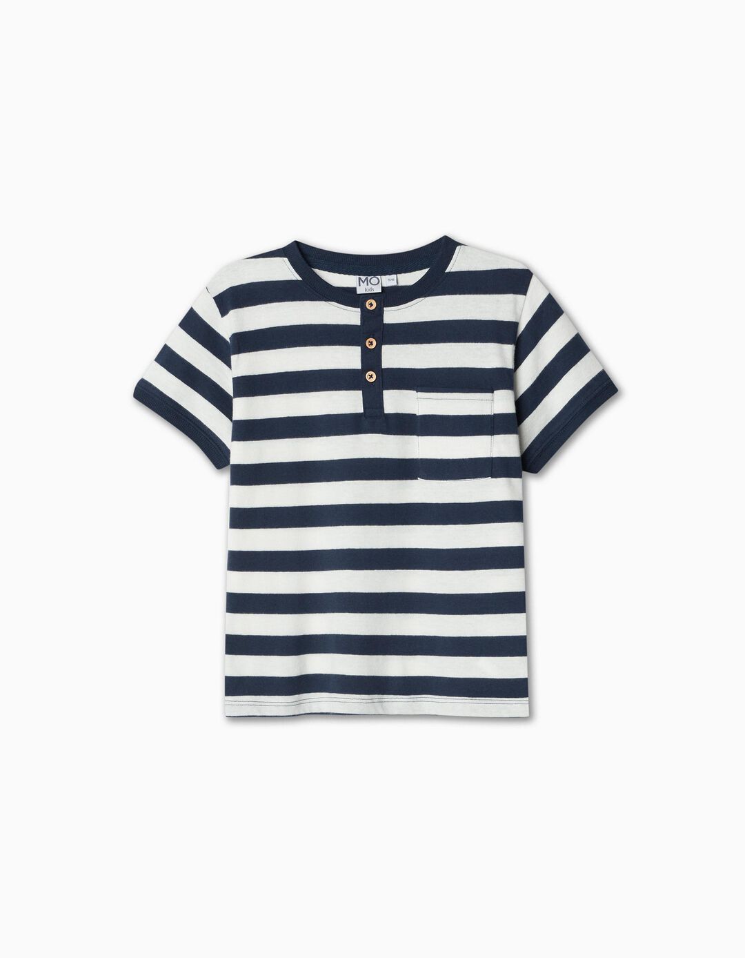 Buttons Striped T-shirt, Boy, Dark Blue