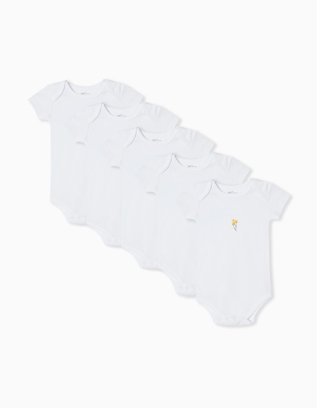 5 Short Sleeve Bodysuits Pack, Baby Girls, White