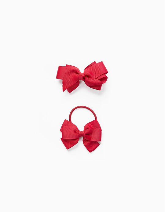 Hair Slide + Bobble with Bow for Babies and Girls, Red