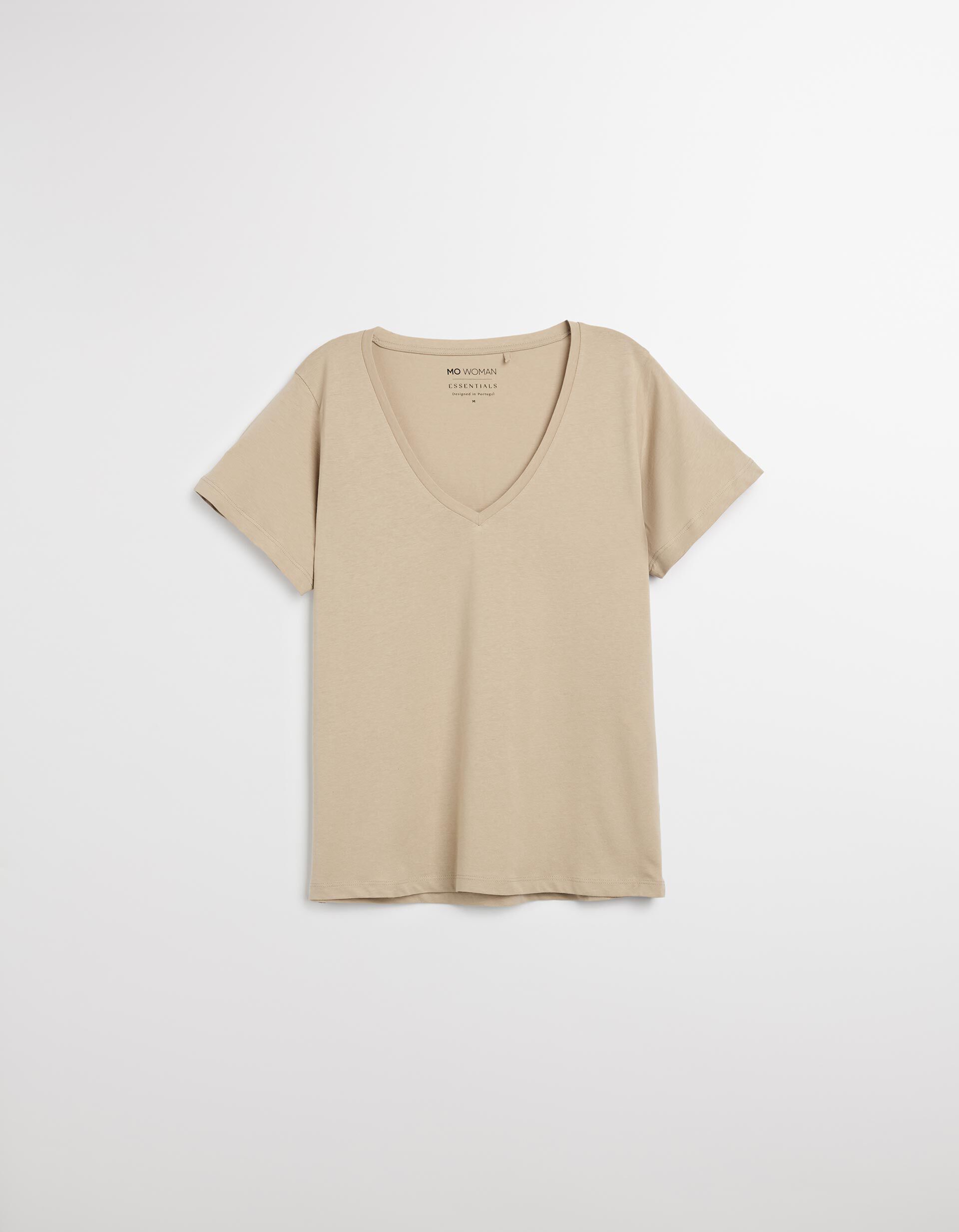 Comprar Online T-shirt Decote em V, Mulher, Bege 