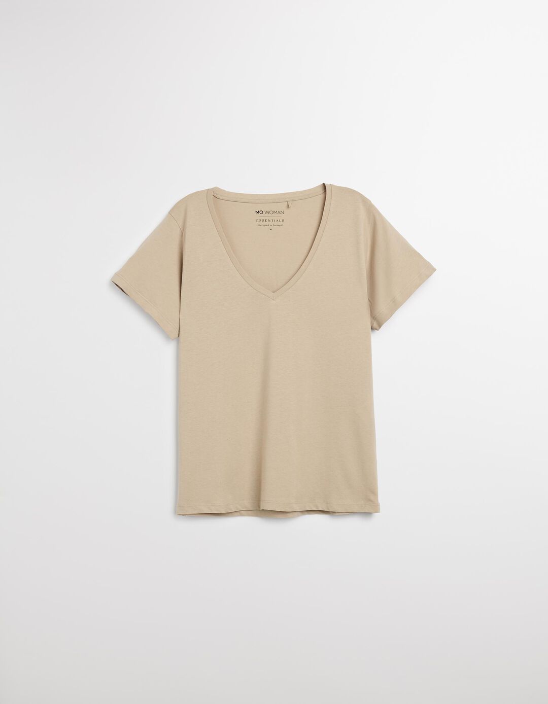 T-shirt Decote em V, Mulher, Bege 