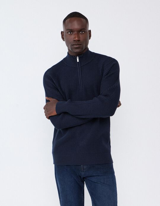 Comprar Online Camisola Com Meio Fecho, Homem, Azul Escuro