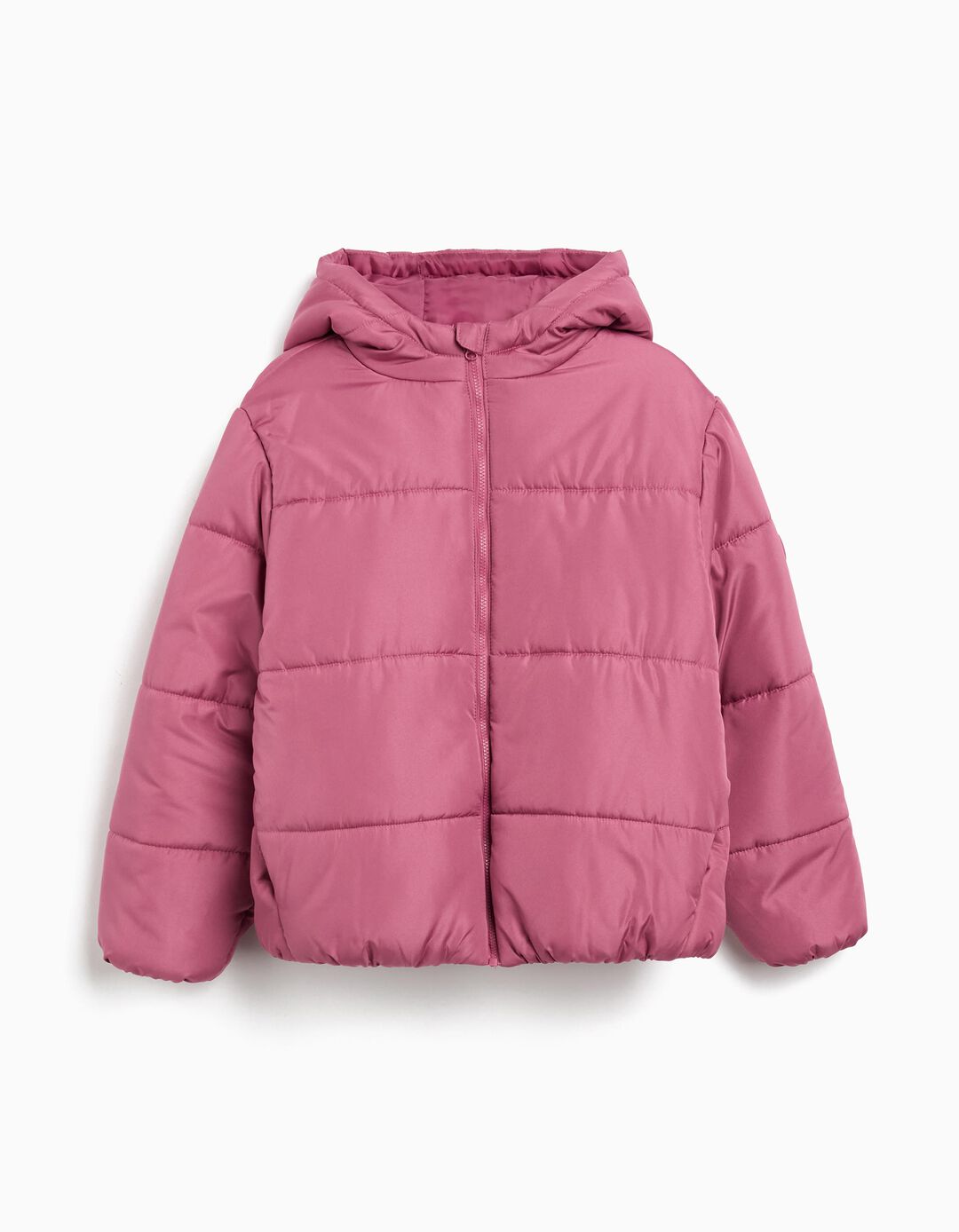 Casaco Acolchoado Capuz, Menina, Rosa Escuro