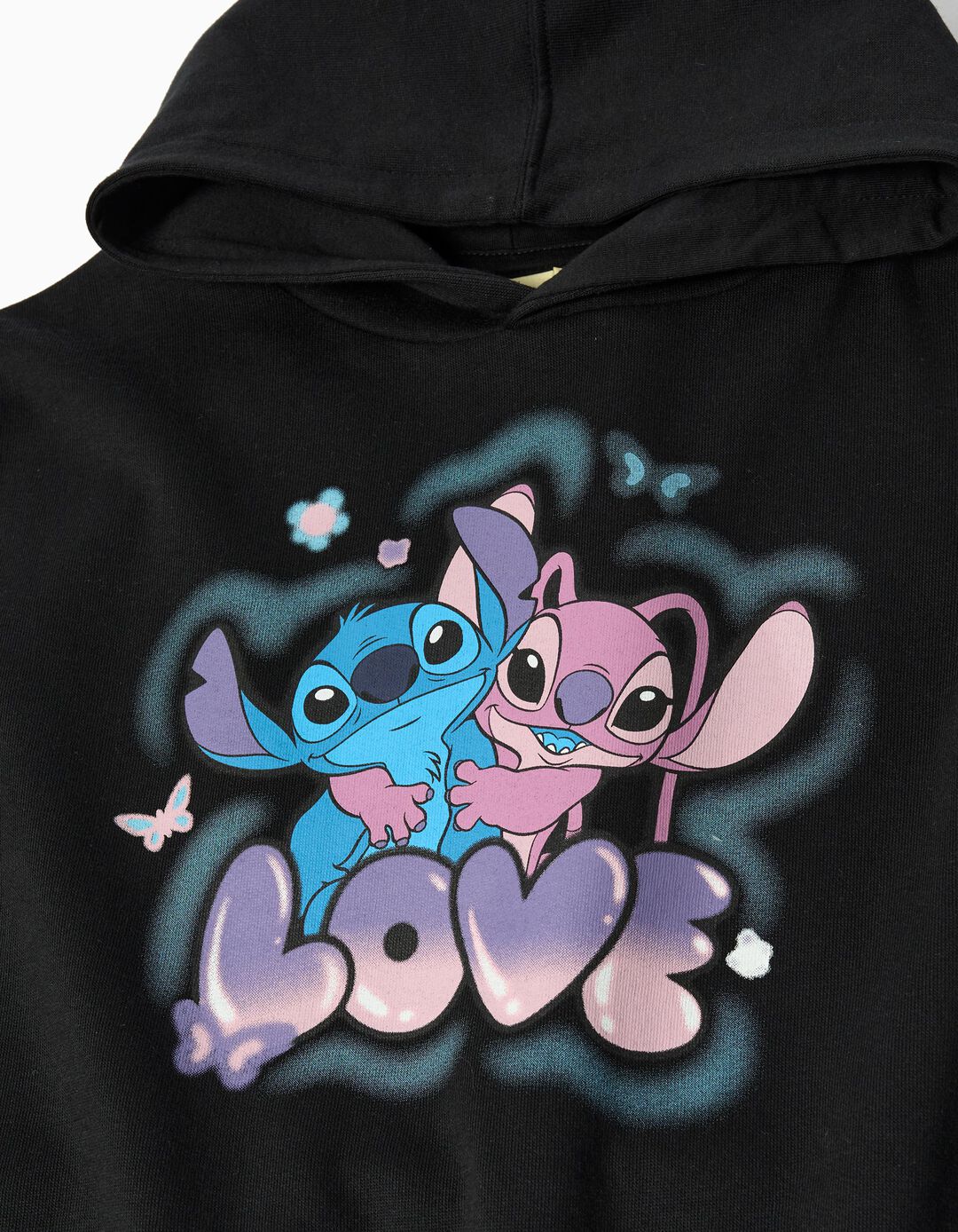 Sweatshirt de Felpa Capuz 'Stitch' ©Disney, Menina, Preto