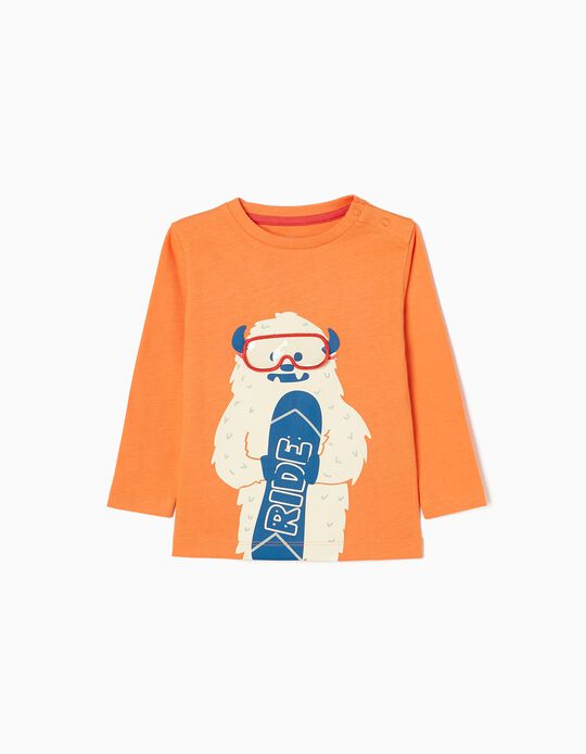 Long-Sleeve Cotton T-shirt for Baby Boys 'Monster', Orange