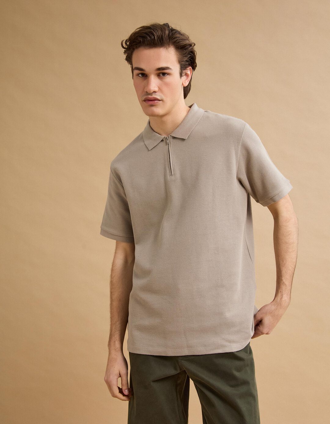 Polo com Fecho, Homem, Bege