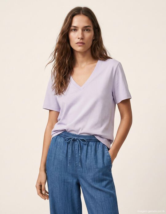 Comprar Online T-shirt Decote em V, Mulher, Roxo Claro