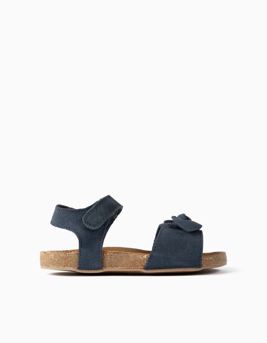 Suede Sandals with Bow for Girls, Dark Blue