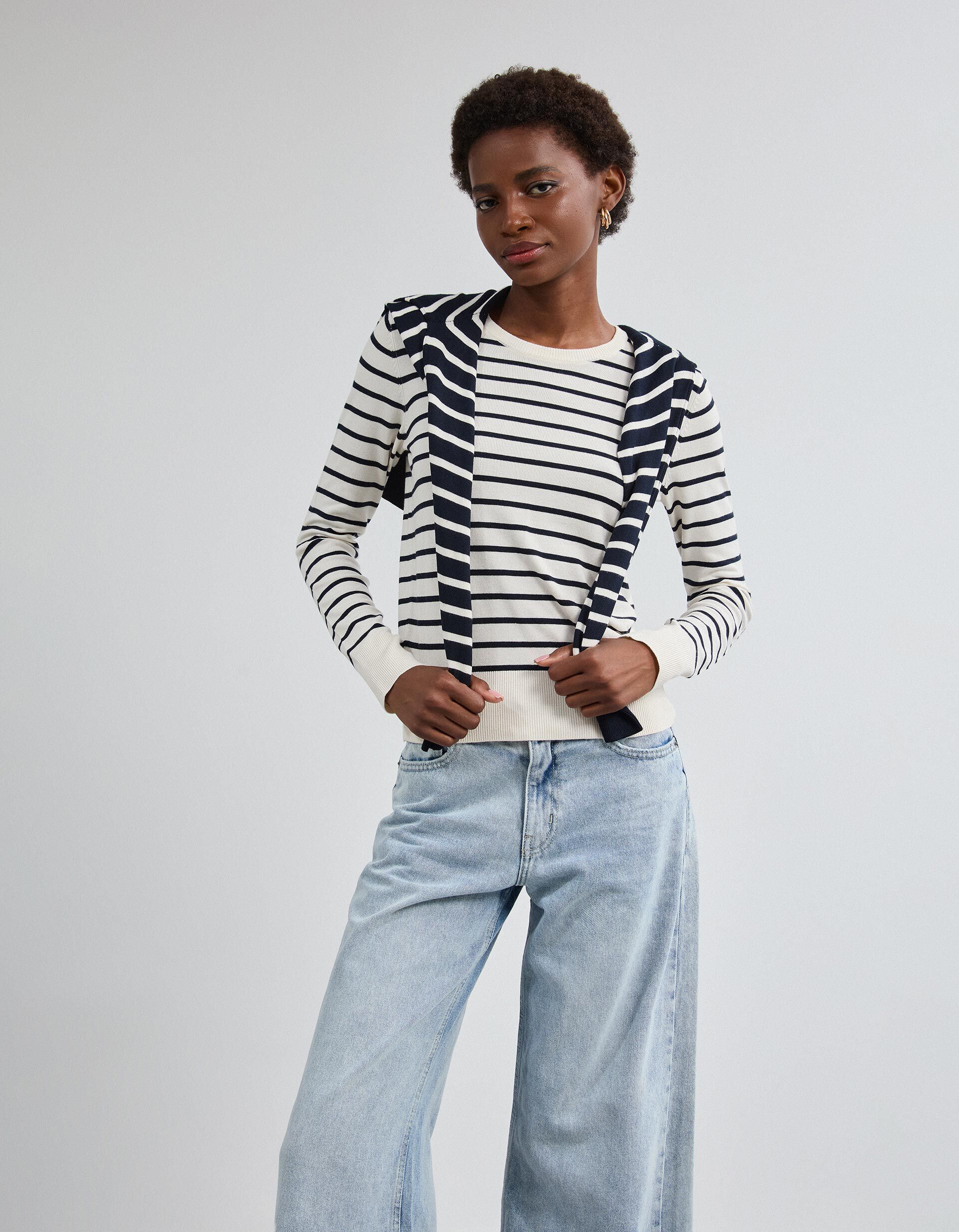 Comprar Online Camisola De Manga Comprida &Agrave;s Riscas, Mulher, Cru