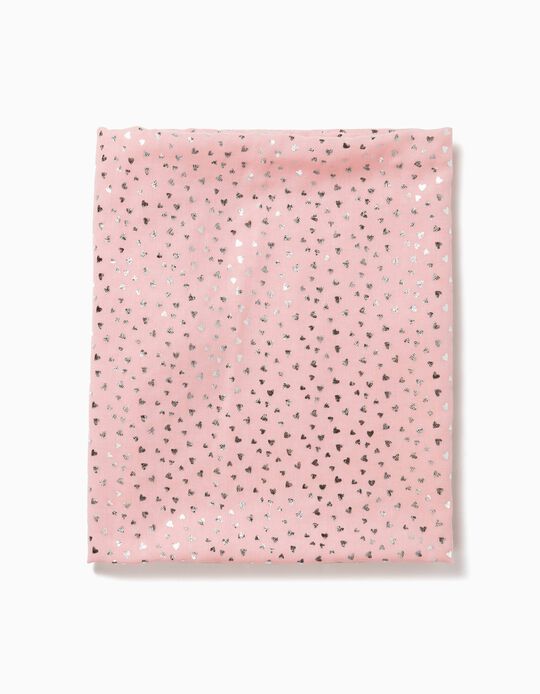 Len&ccedil;o Rosa com Cora&ccedil;&otilde;es Prateados