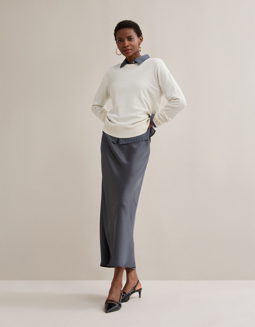 Saia Comprida Acetinada, Mulher, Cinzento