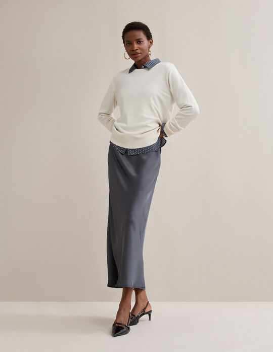 Comprar Online Saia Comprida Acetinada, Mulher, Cinzento