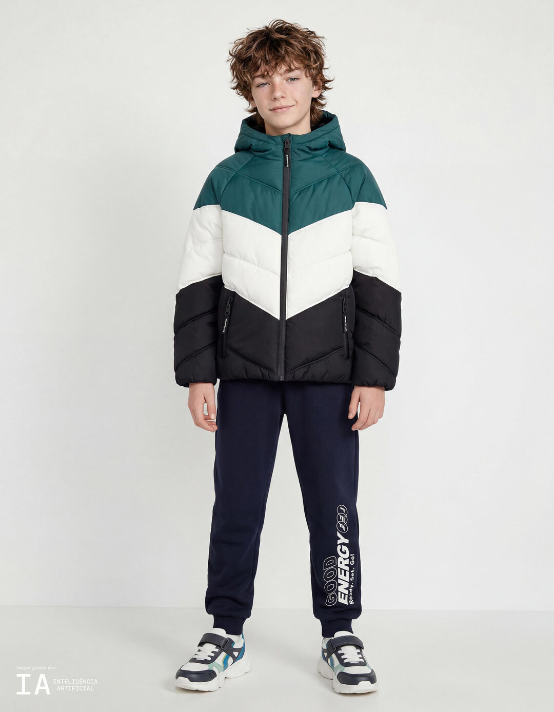 Casaco Acolchoado com Capuz, Menino, Verde Escuro