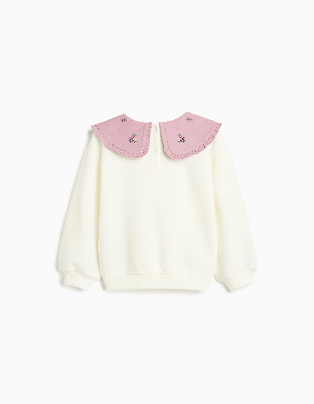 Sweatshirt Com Gola Bordada, Menina, Branco