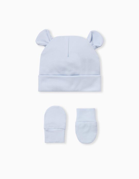 Beanie and Mittens for Newborn Babies, Blue