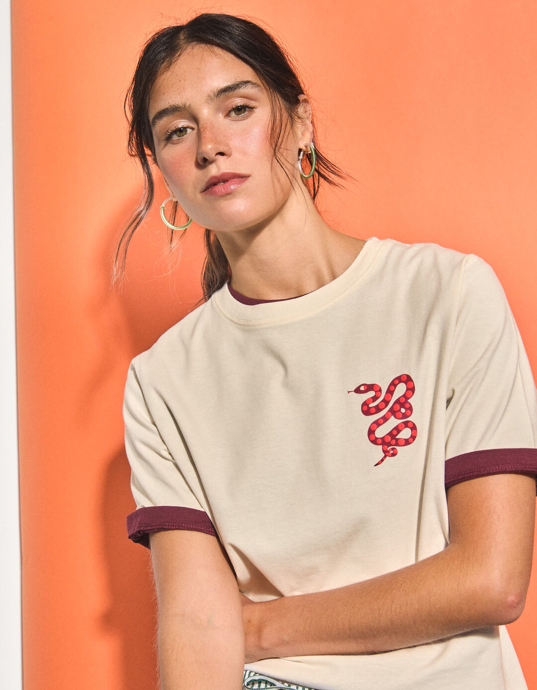 T-shirt Estampada, Mulher, Bege Claro