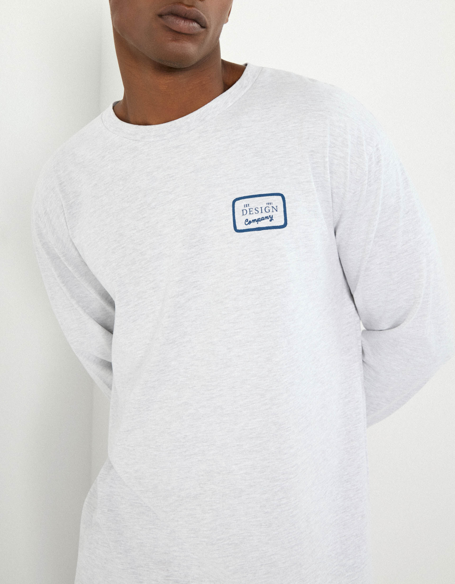 Comprar Online T-shirt de Manga Comprida Estampado, Homem, Cinzento Claro