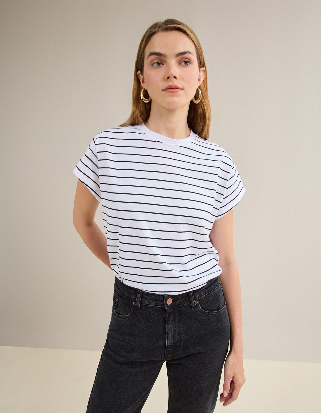 T-shirt &agrave;s Riscas, Mulher, Branco