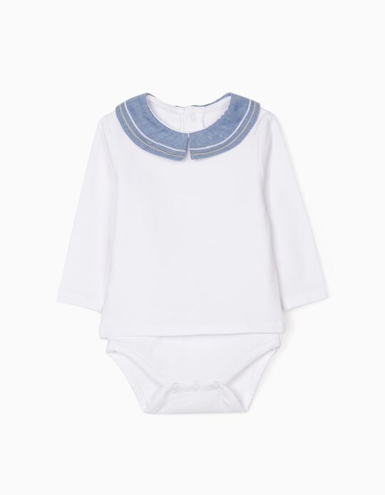 Polo-Bodysuit for Newborn Baby Boys, White