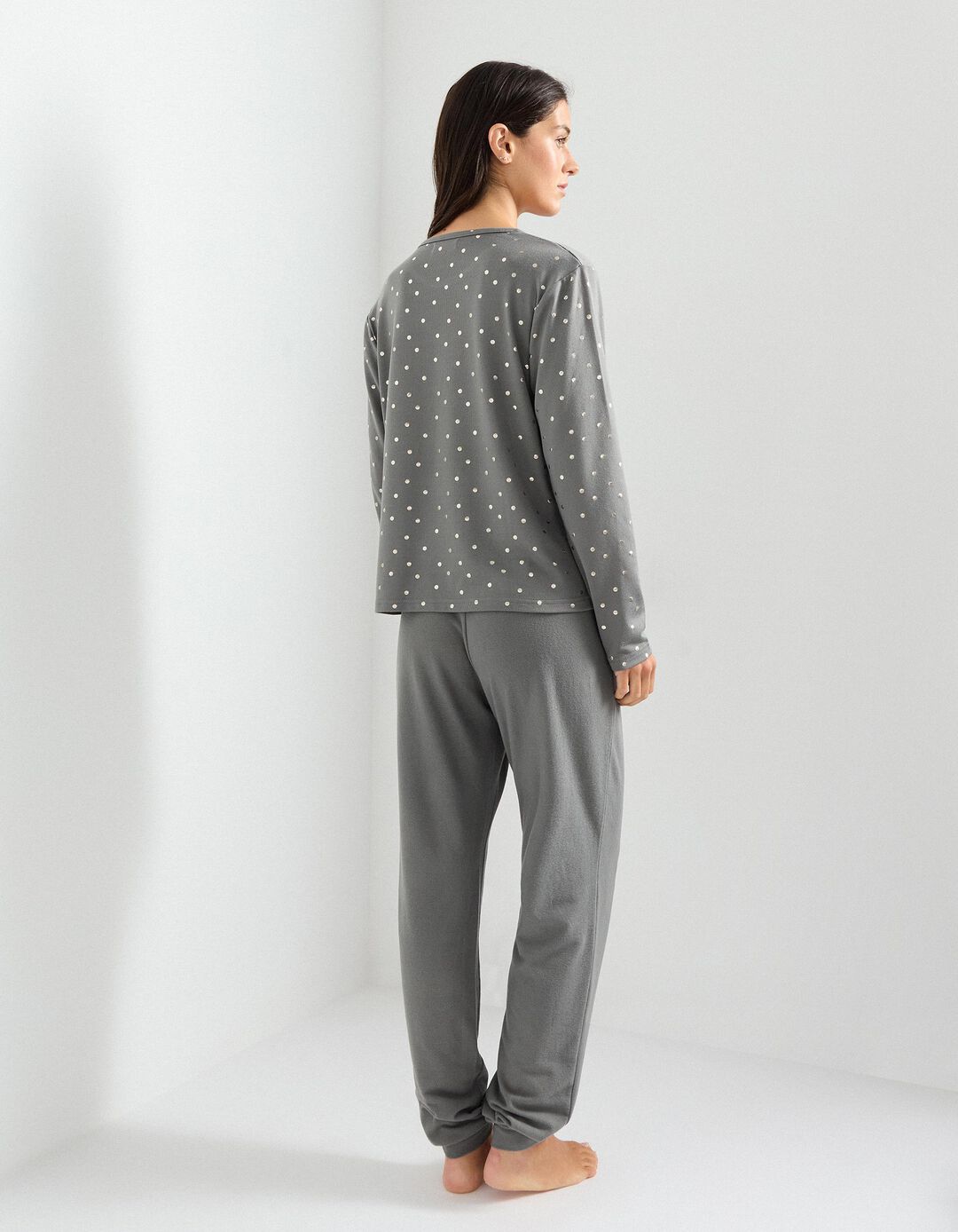 Pijama com Estampado Metalizado, Mulher, Cinzento Escuro