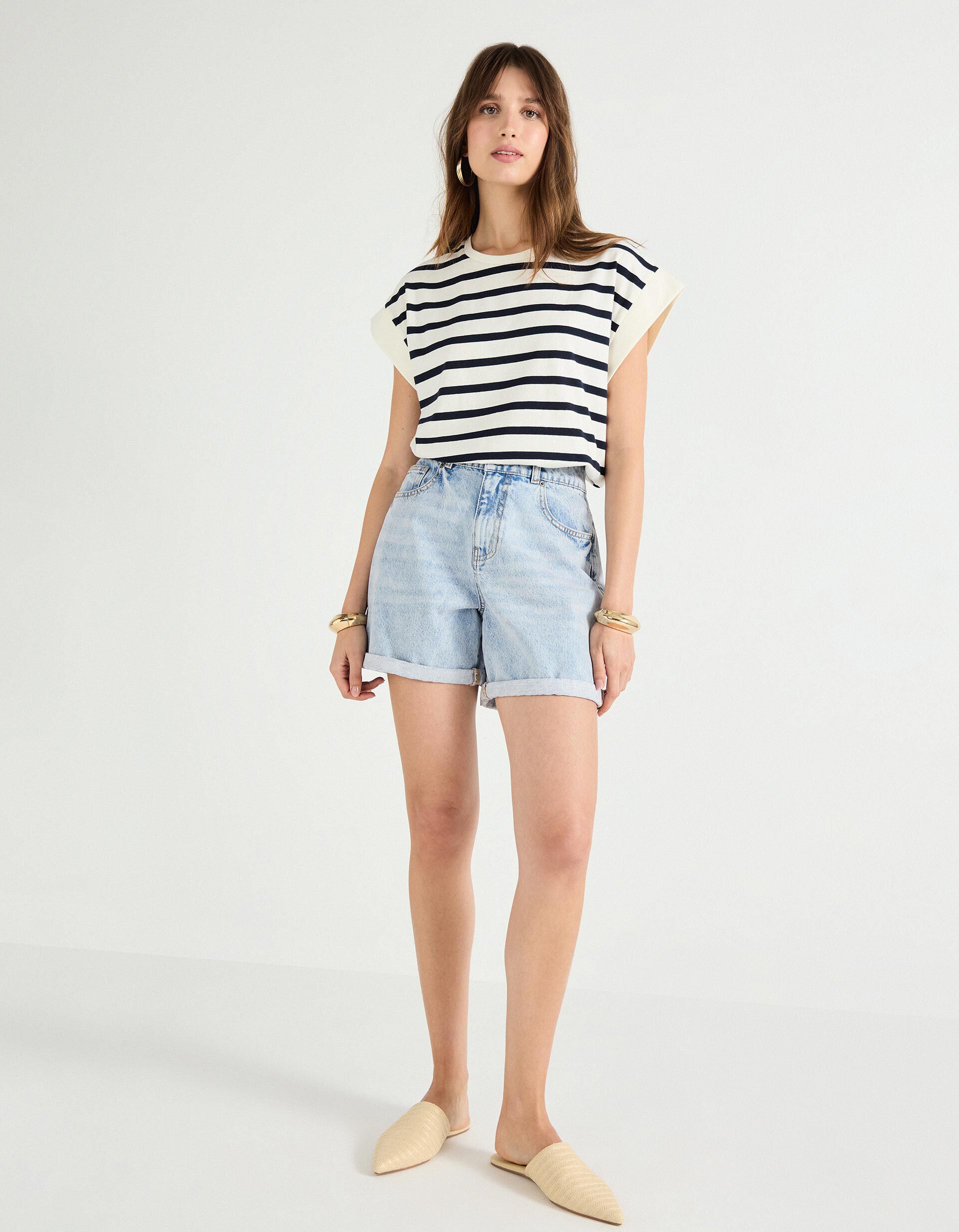 Comprar Online T-shirt com Riscas, Mulher, Azul Escuro