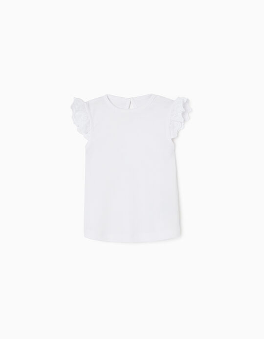 Sleeveless Cotton T-shirt for Baby Girls, White