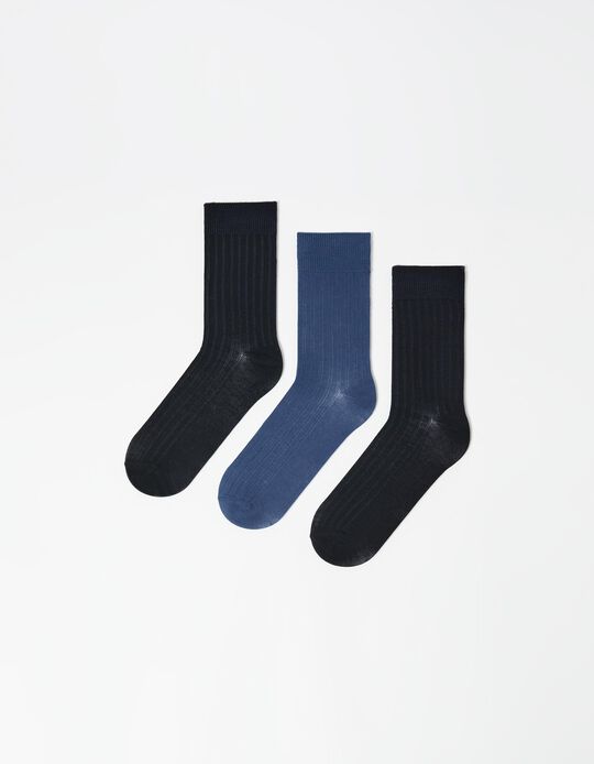 Comprar Online Pack 3 Pares de Meias Altas Caneladas, Homem, Multicor