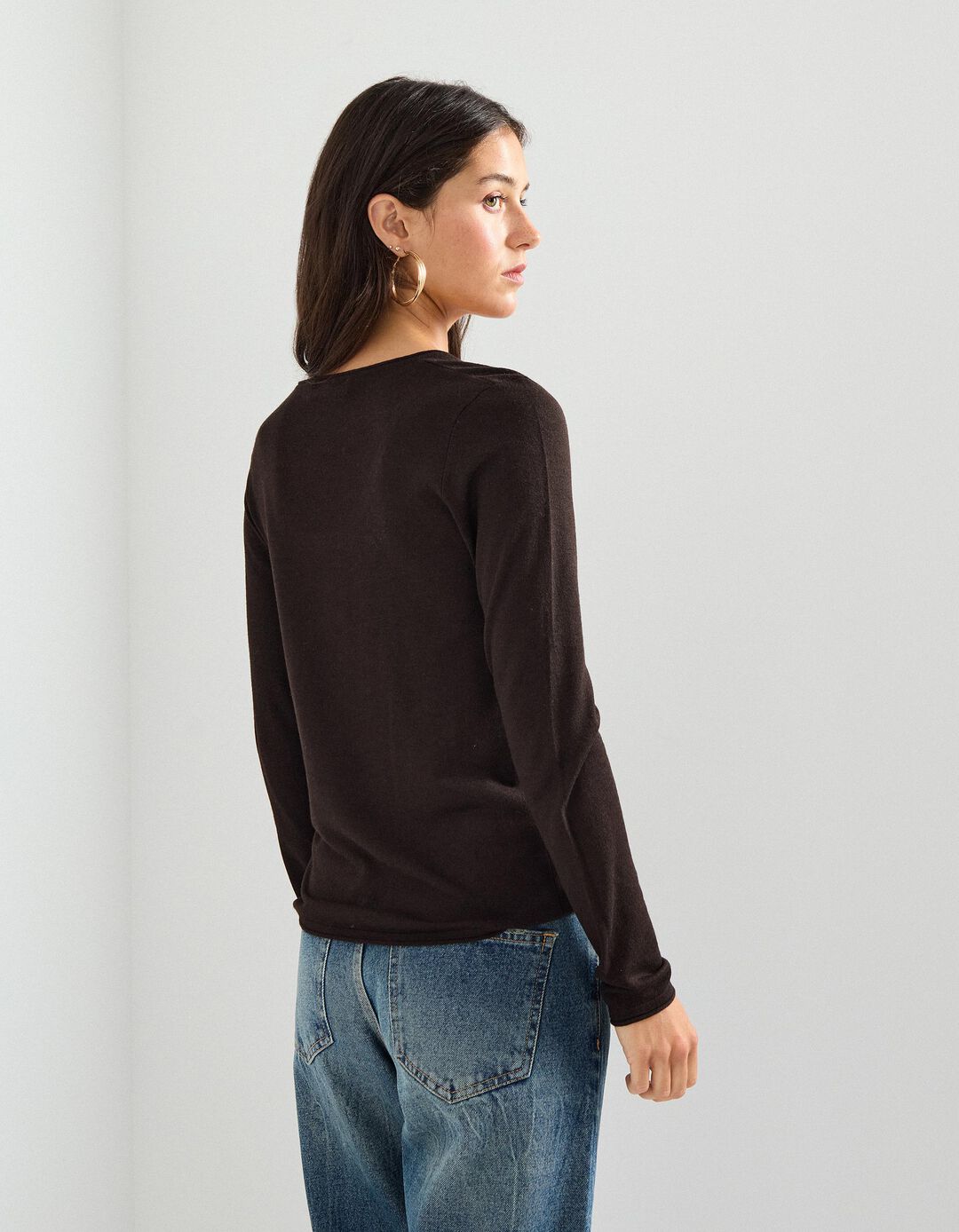 Camisola com Caxemira, Mulher, Castanho Escuro